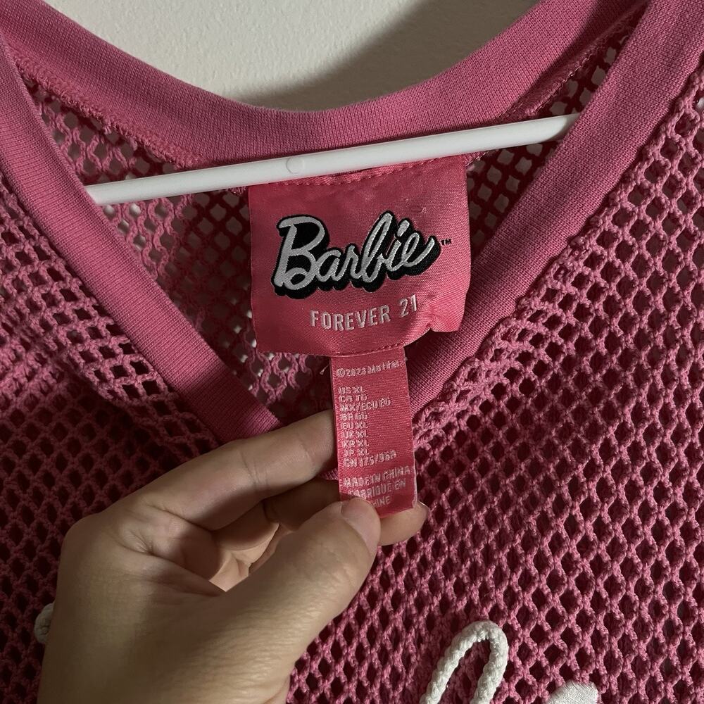 Barbie x forever 21 Pink Net Shirt Top Swim Cover Up Sporty Barbiecore XL - Picture 6 of 9